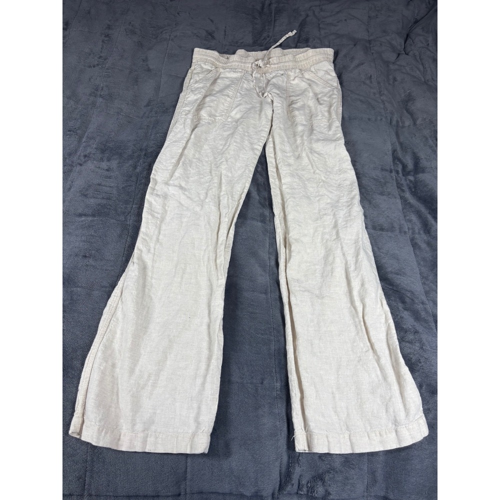 Allen Allen Womens Linen Blend Wide Leg Drawstring Pants Oatmeal Beige Small